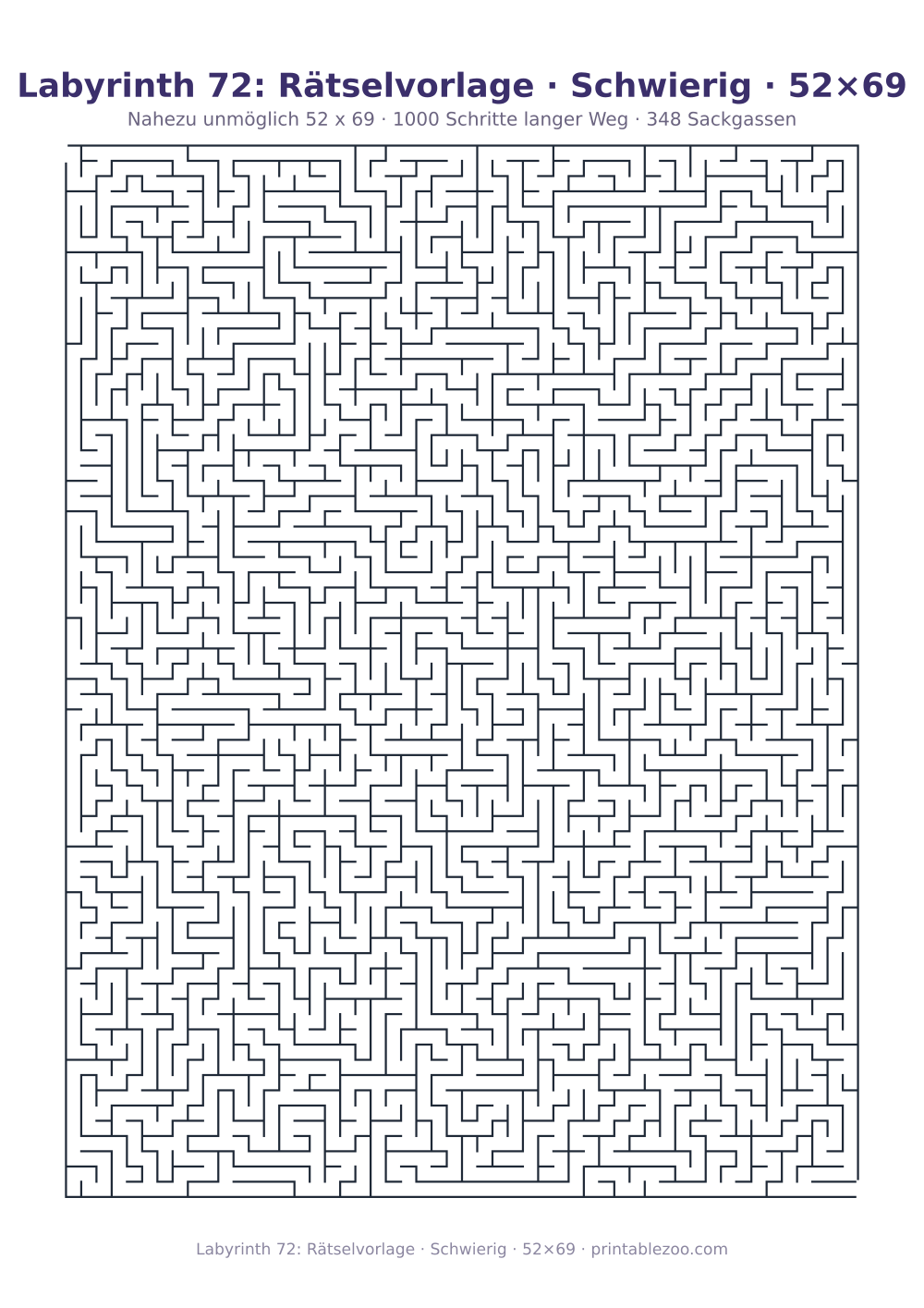 Labyrinth 72: Rätselvorlage · Schwierig · 52×69 als druckfertige Vorschau, Katalognummer 120444