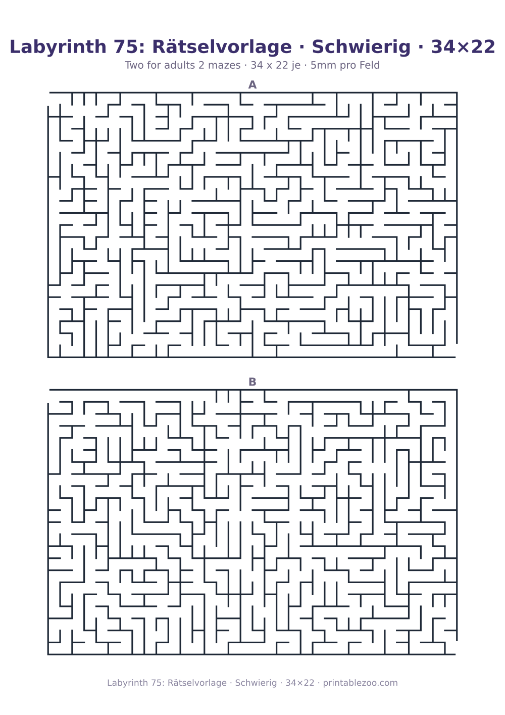 Labyrinth 75: Rätselvorlage · Schwierig · 34×22 als druckfertige Vorschau, Katalognummer 120453