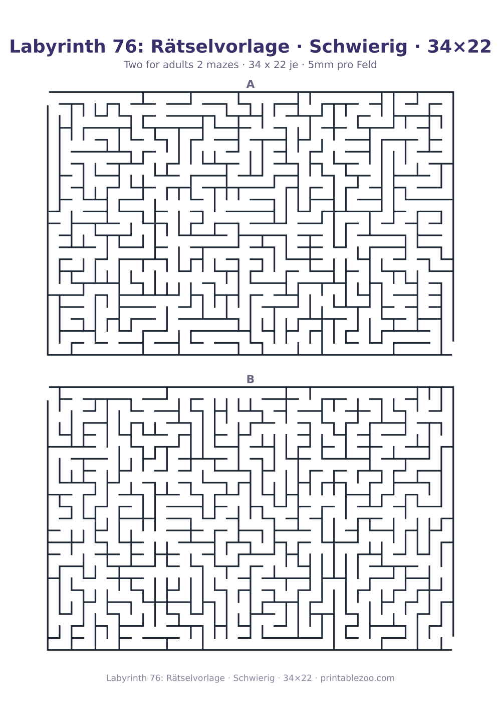 Labyrinth 76: Rätselvorlage · Schwierig · 34×22 als druckfertige Vorschau, Katalognummer 120454