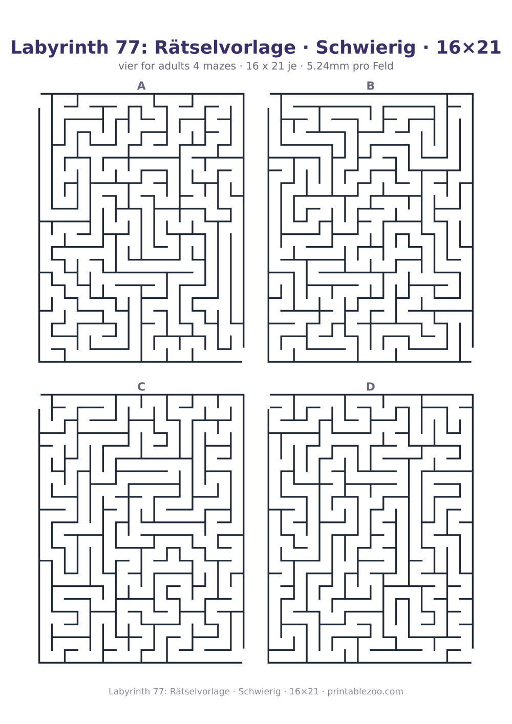 Labyrinth 77: Rätselvorlage · Schwierig · 16×21 als druckfertige Vorschau, Katalognummer 120461