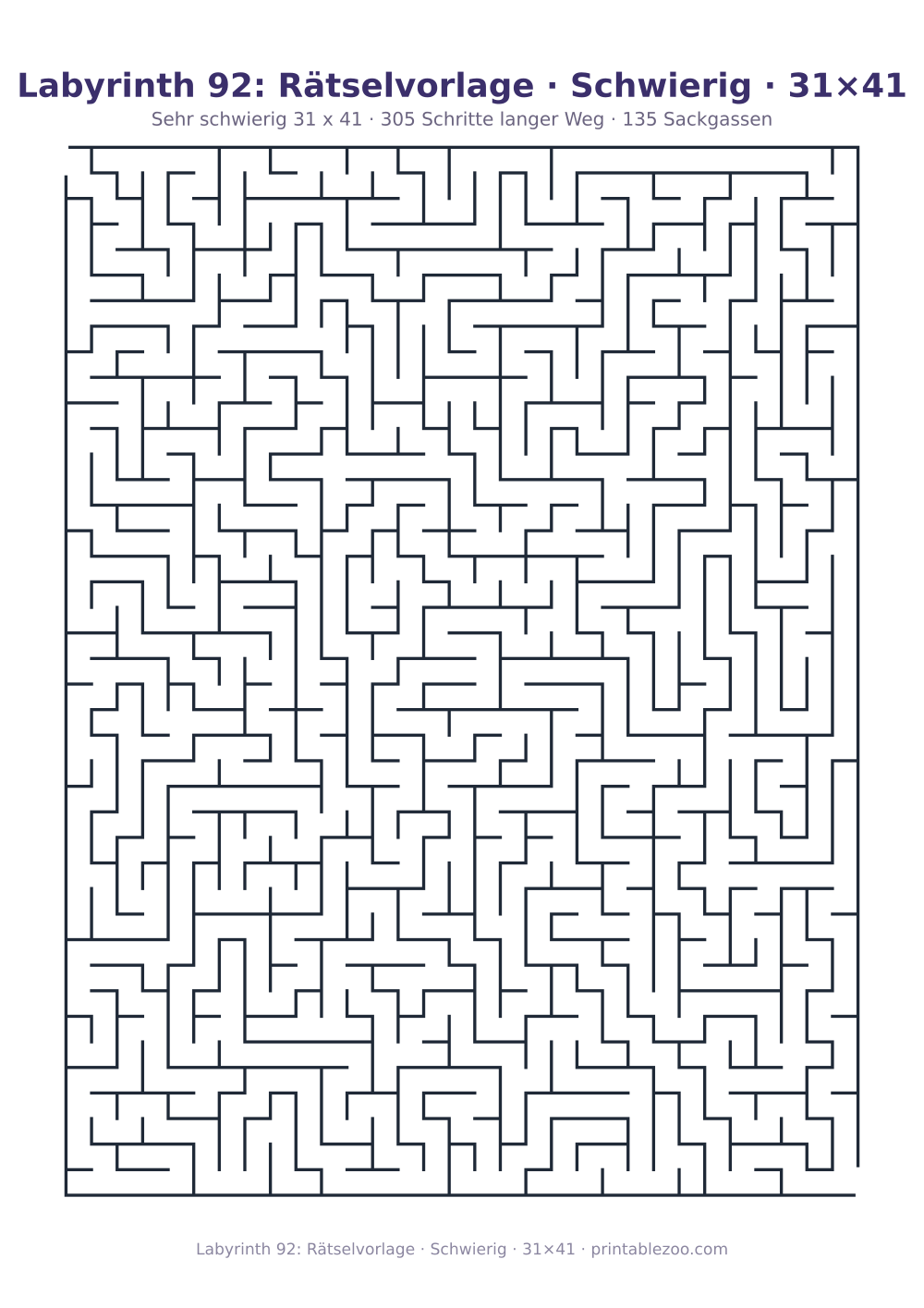 Labyrinth 92: Rätselvorlage · Schwierig · 31×41 als druckfertige Vorschau, Katalognummer 160113 Rätsel Nr. 160113.
