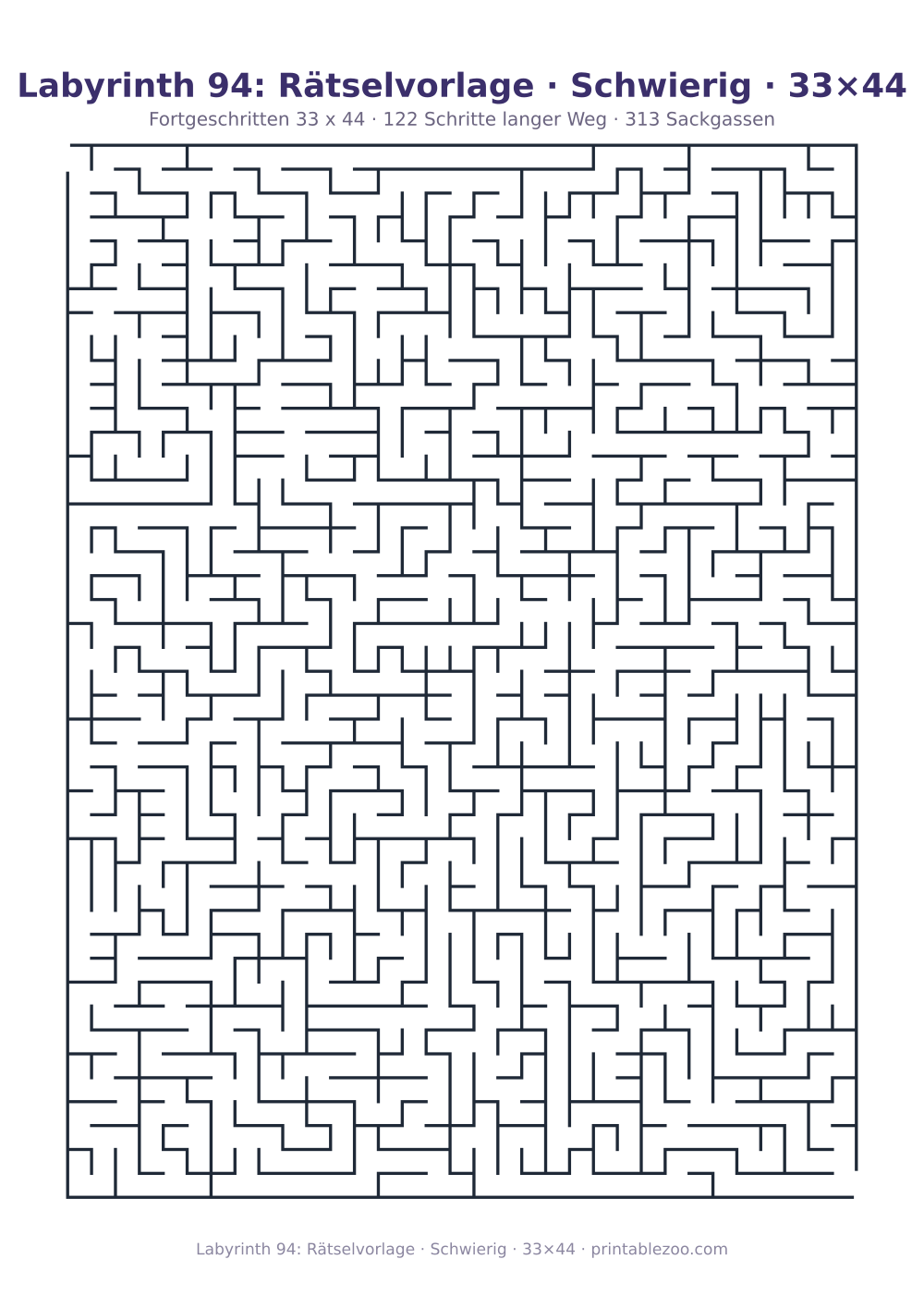 Labyrinth 94: Rätselvorlage · Schwierig · 33×44 als druckfertige Vorschau, Katalognummer 160122 Rätsel Nr. 160122.