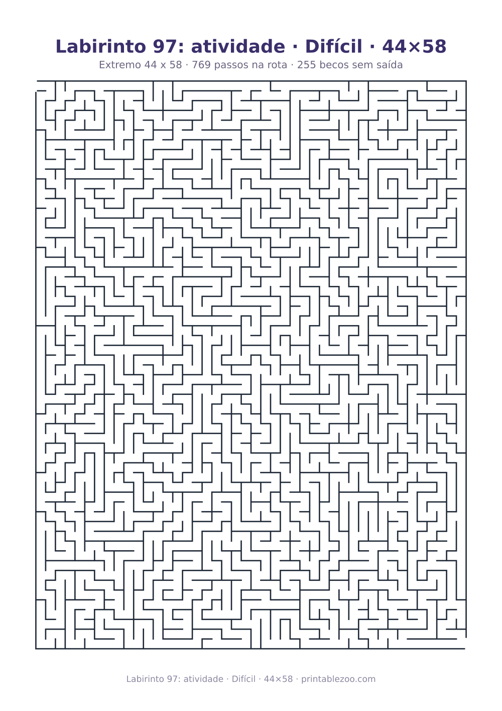 Prévia pronta para imprimir: Labirinto 97: atividade · Difícil · 44×58, catálogo nº 160133 Passatempo nº 160133.