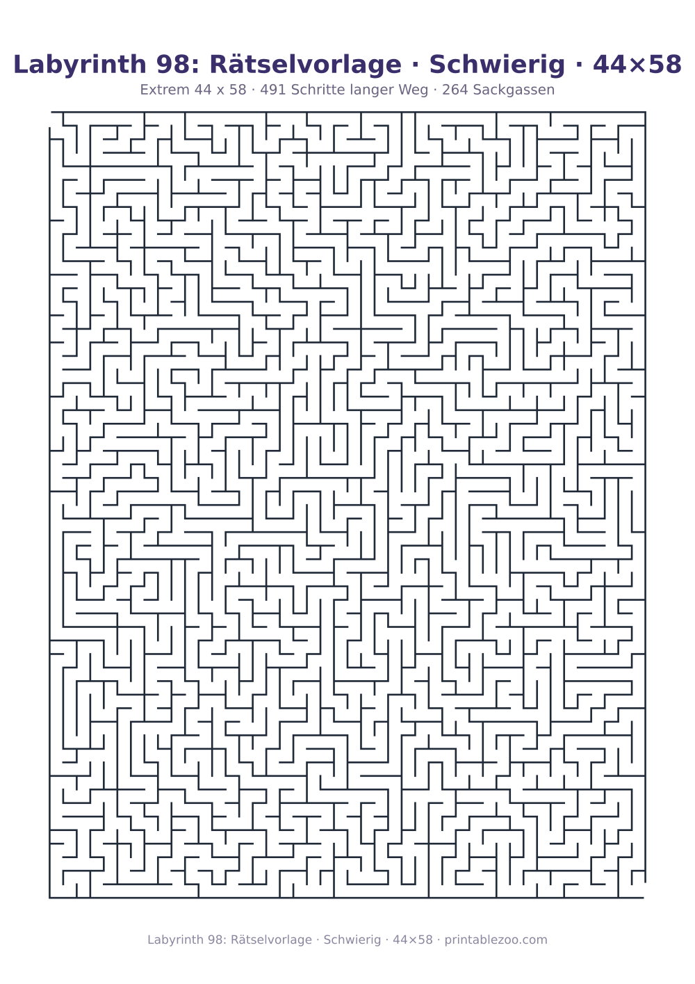 Labyrinth 98: Rätselvorlage · Schwierig · 44×58 als druckfertige Vorschau, Katalognummer 160134 Rätsel Nr. 160134.
