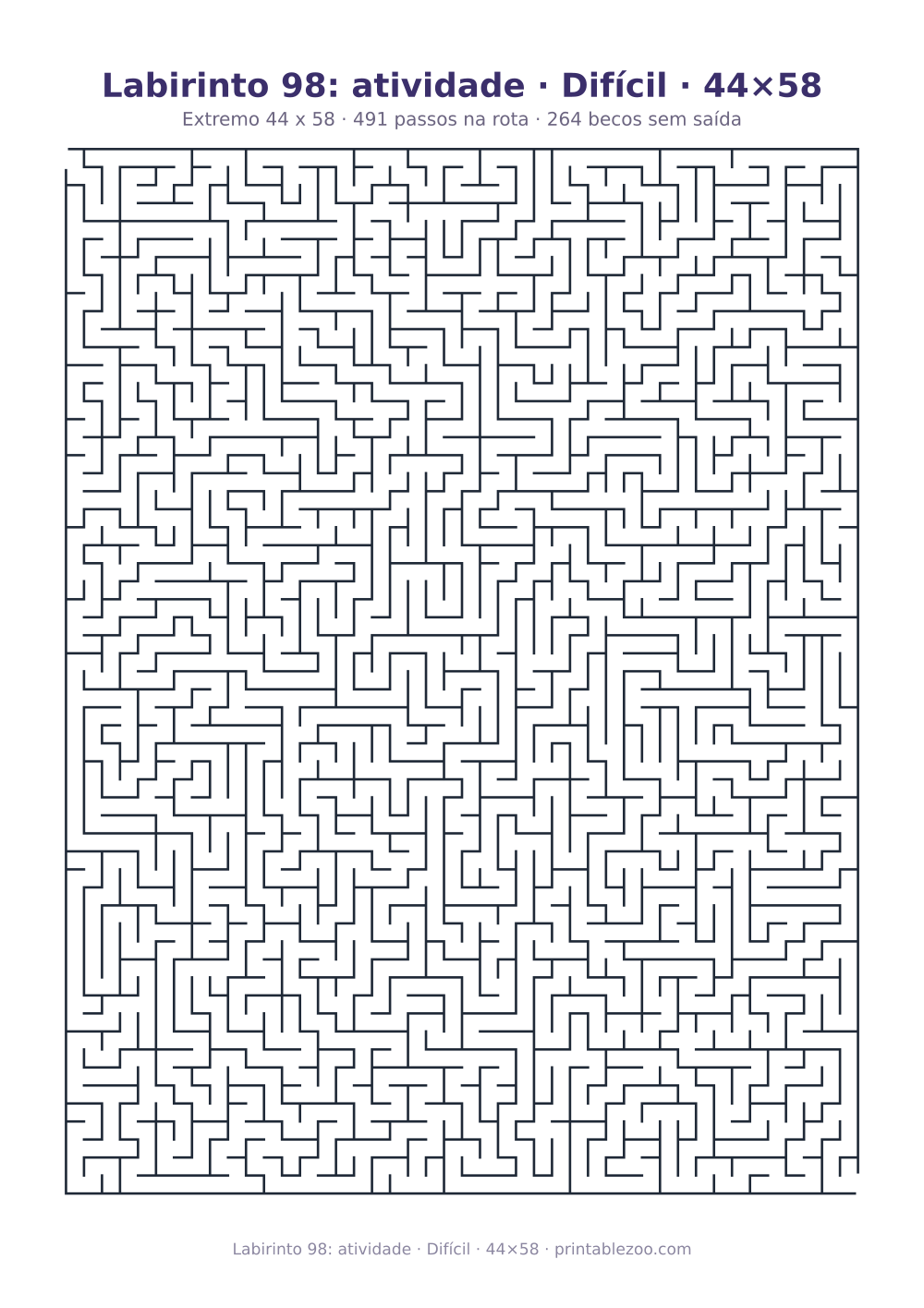 Prévia pronta para imprimir: Labirinto 98: atividade · Difícil · 44×58, catálogo nº 160134 Passatempo nº 160134.