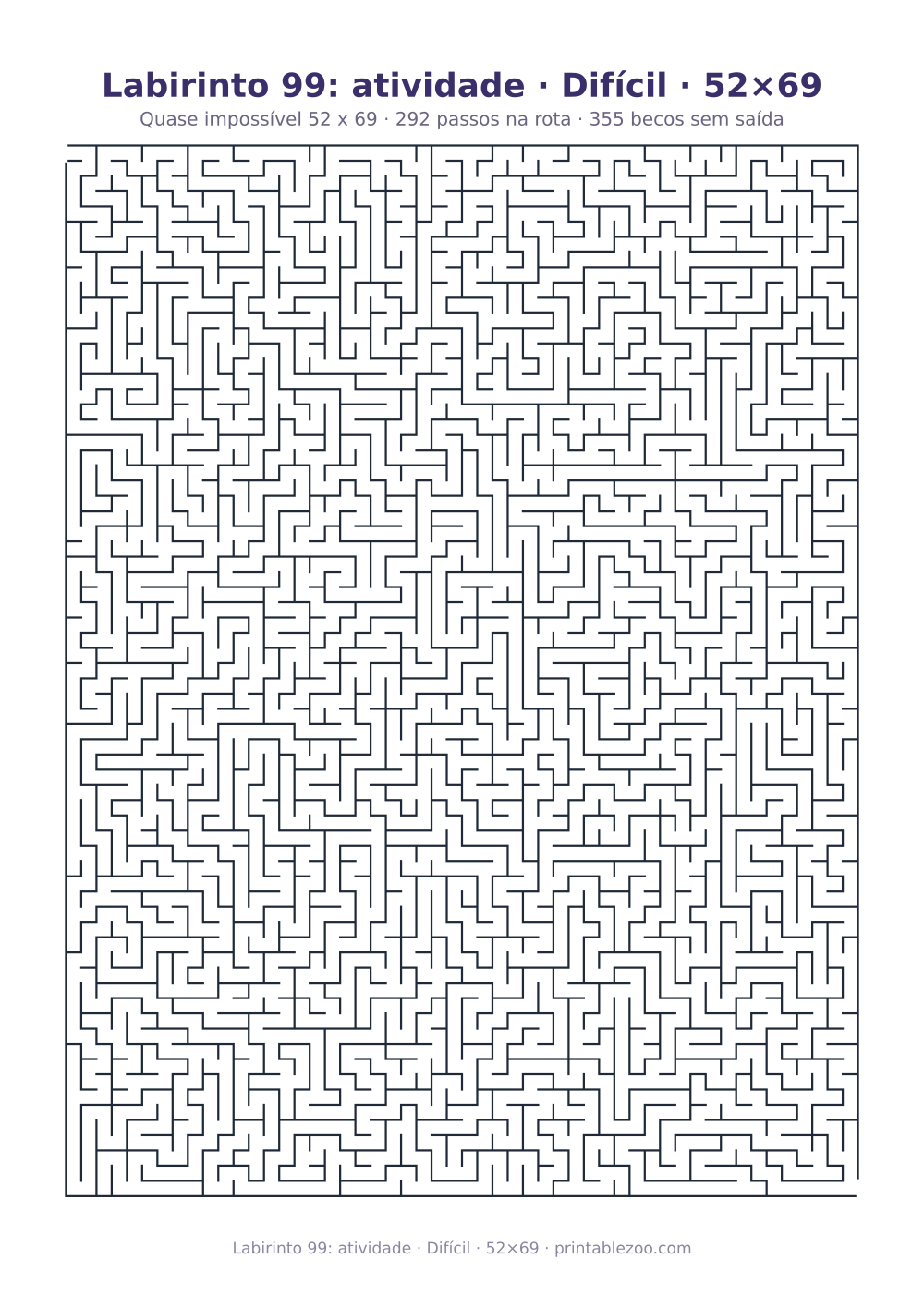 Prévia pronta para imprimir: Labirinto 99: atividade · Difícil · 52×69, catálogo nº 160141 Passatempo nº 160141.