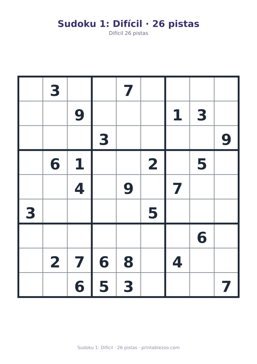 Prévia pronta para imprimir: Sudoku 1: Difícil · 26 pistas, catálogo nº 220301