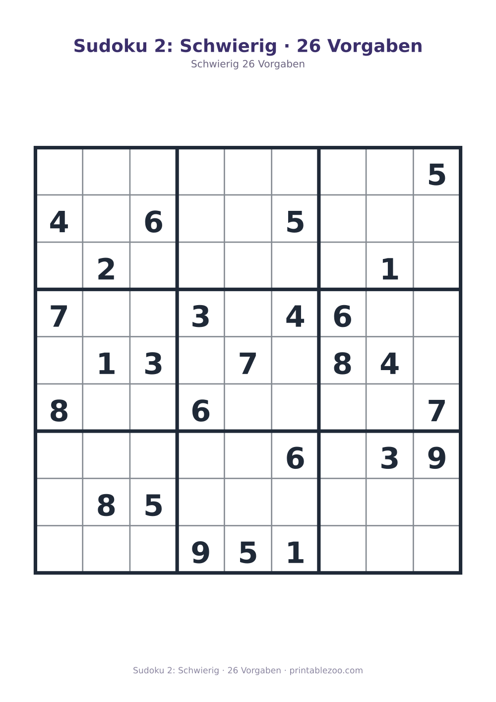 Sudoku 2: Schwierig · 26 Vorgaben als druckfertige Vorschau, Katalognummer 220302