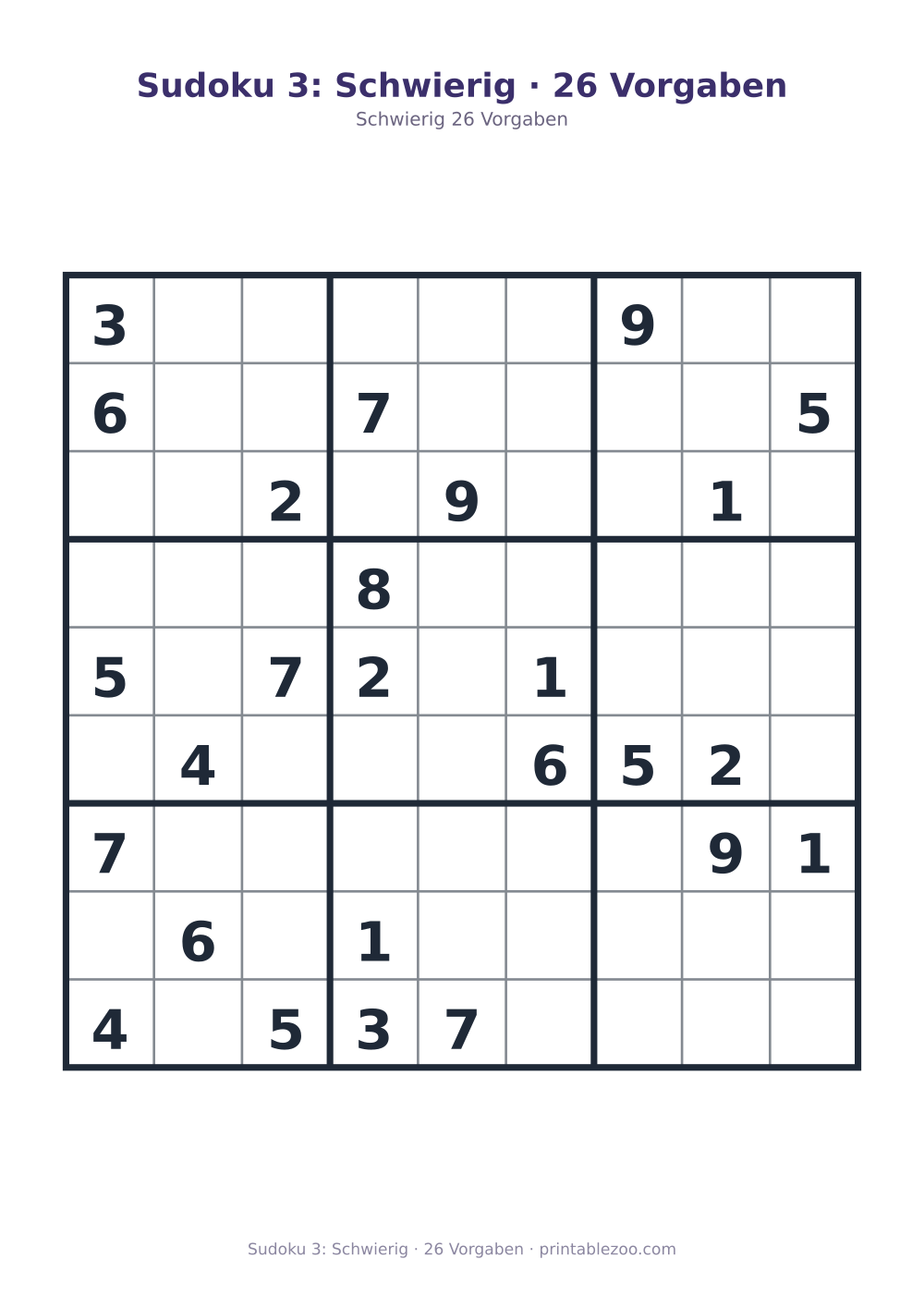 Sudoku 3: Schwierig · 26 Vorgaben als druckfertige Vorschau, Katalognummer 220303