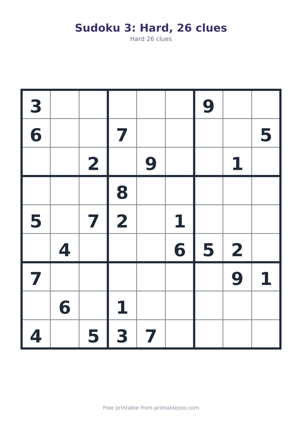 Sudoku 3: Hard, 26 clues