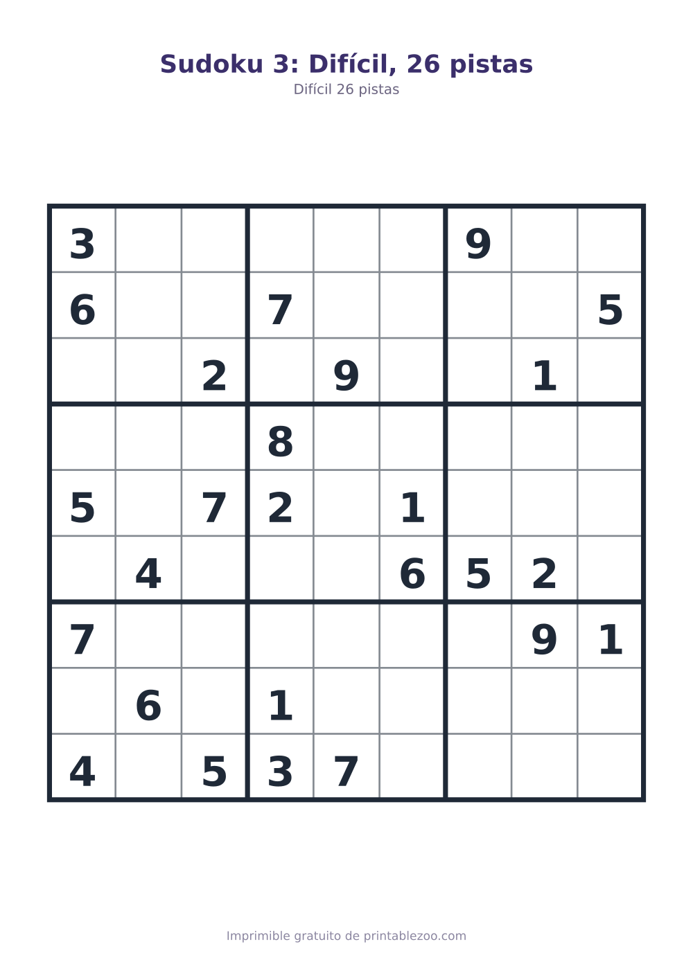 Sudoku 3: Difícil, 26 pistas