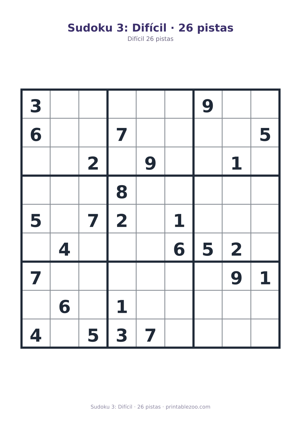 Prévia pronta para imprimir: Sudoku 3: Difícil · 26 pistas, catálogo nº 220303