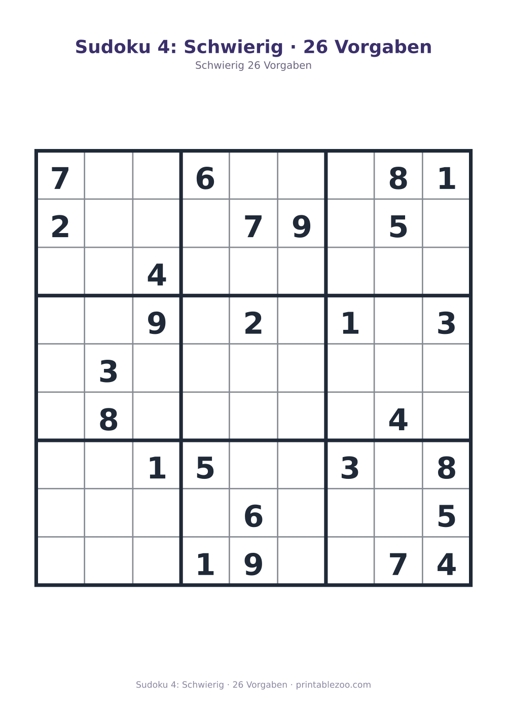 Sudoku 4: Schwierig · 26 Vorgaben als druckfertige Vorschau, Katalognummer 220304