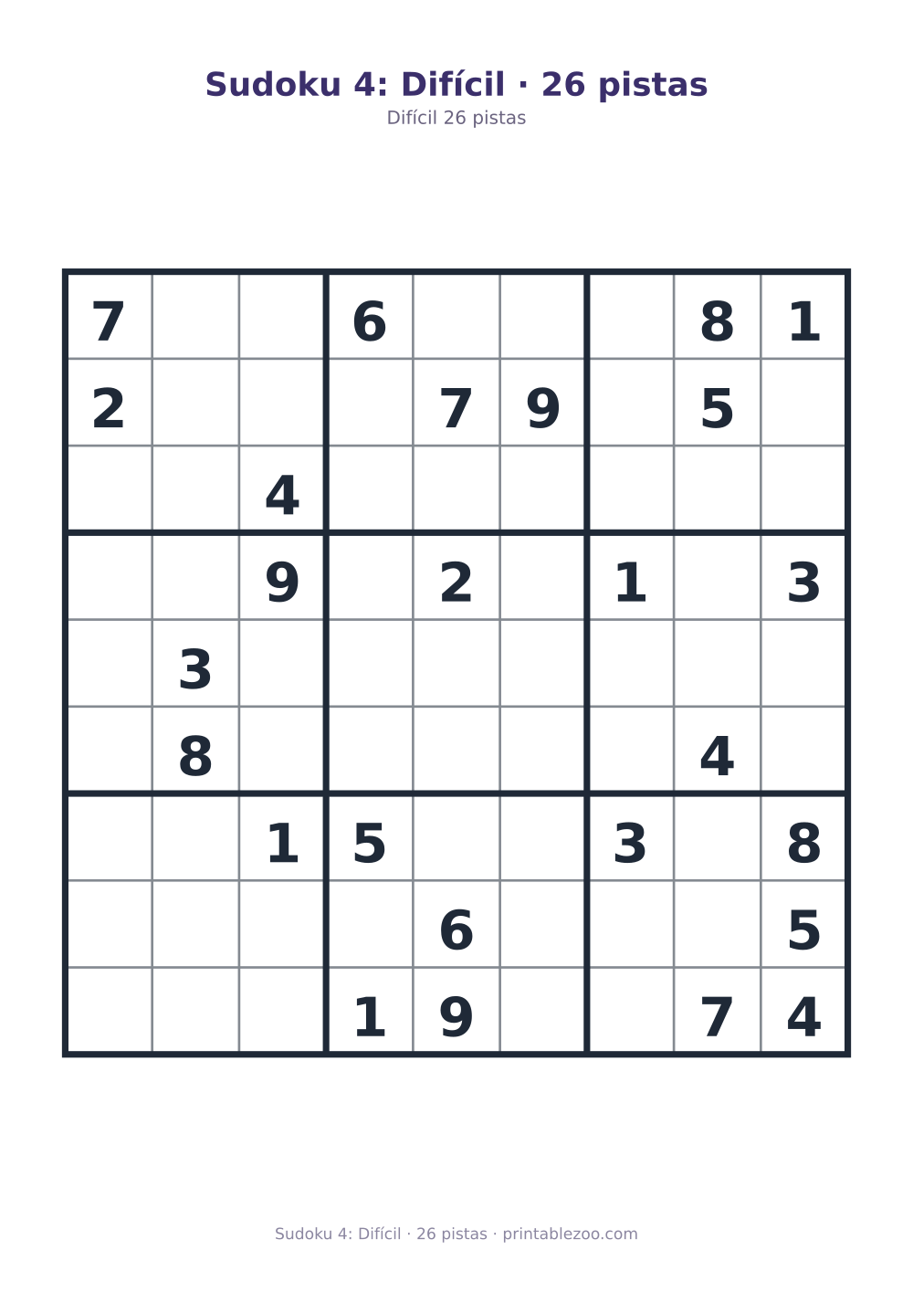 Prévia pronta para imprimir: Sudoku 4: Difícil · 26 pistas, catálogo nº 220304