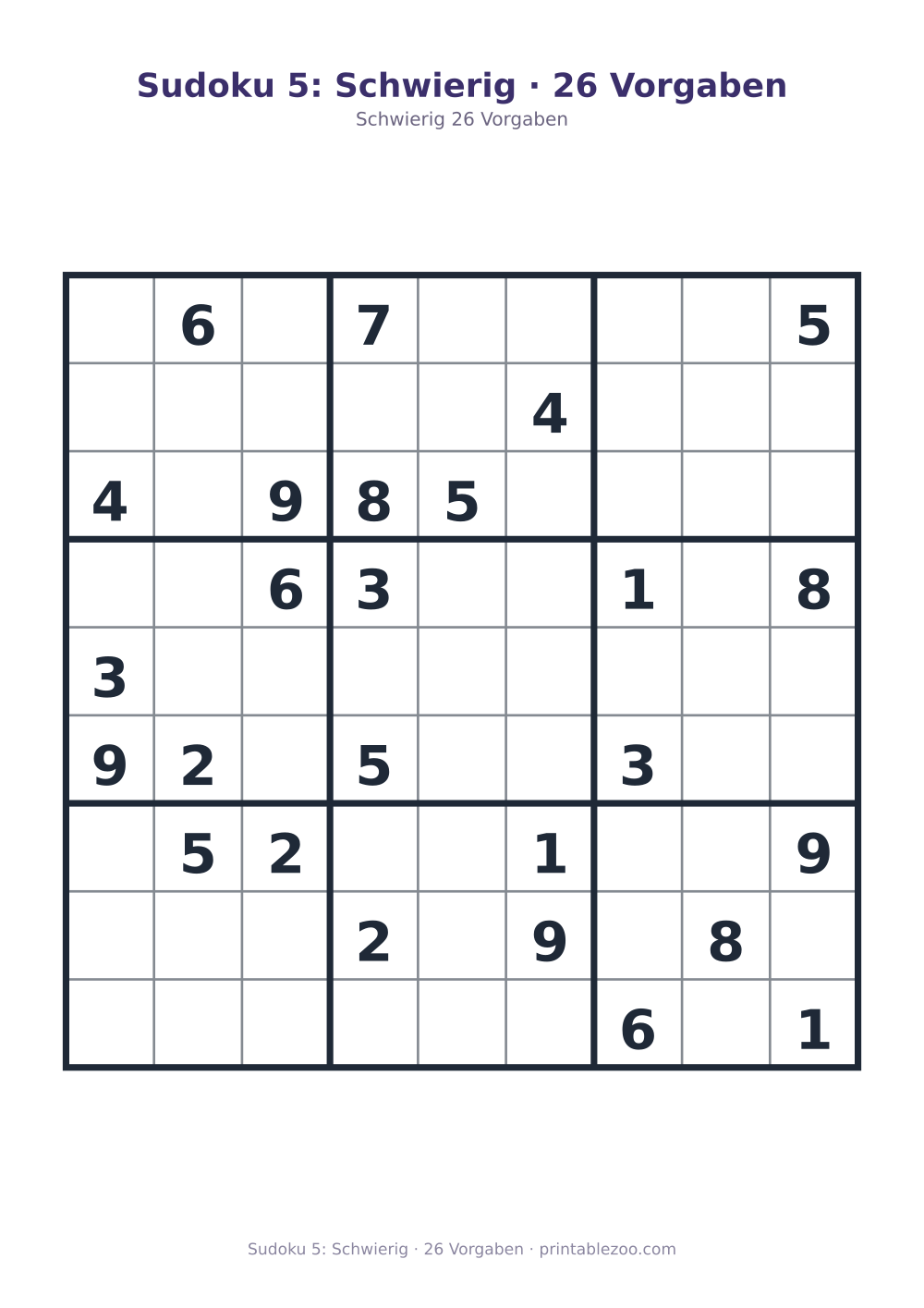 Sudoku 5: Schwierig · 26 Vorgaben als druckfertige Vorschau, Katalognummer 220305