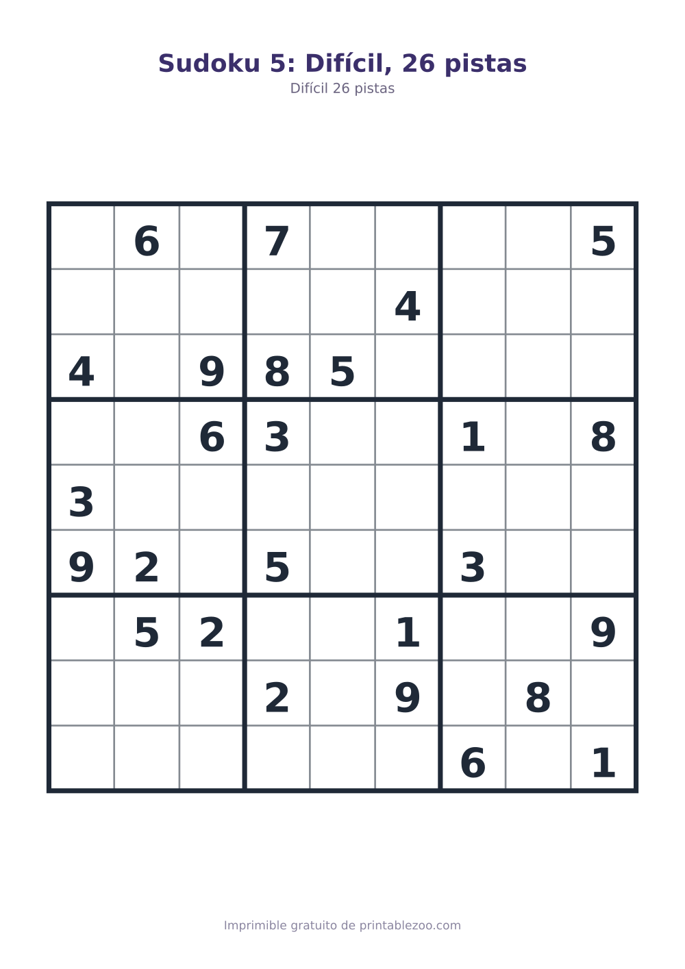 Sudoku 5: Difícil, 26 pistas