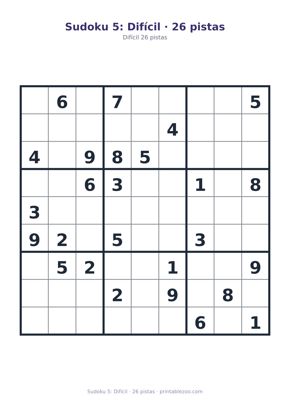 Prévia pronta para imprimir: Sudoku 5: Difícil · 26 pistas, catálogo nº 220305
