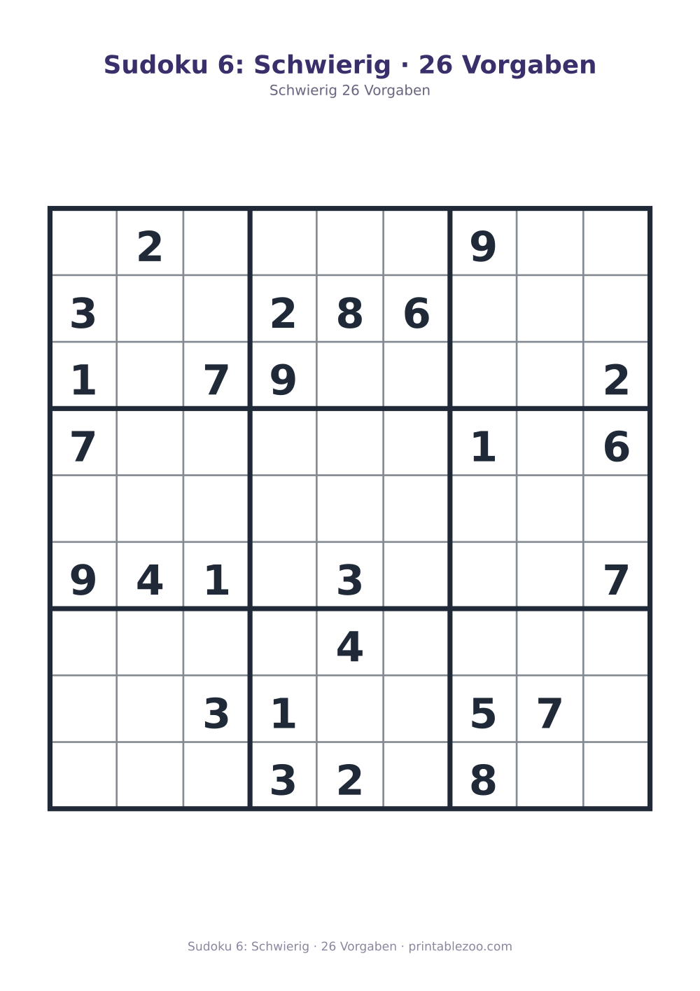 Sudoku 6: Schwierig · 26 Vorgaben als druckfertige Vorschau, Katalognummer 220306