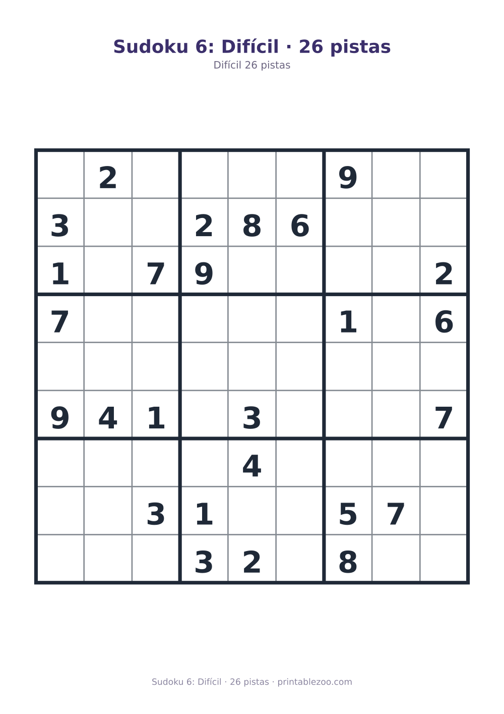 Prévia pronta para imprimir: Sudoku 6: Difícil · 26 pistas, catálogo nº 220306