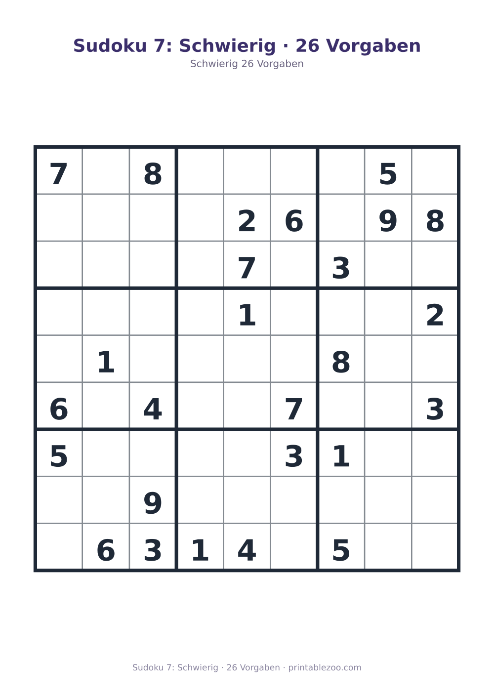 Sudoku 7: Schwierig · 26 Vorgaben als druckfertige Vorschau, Katalognummer 220307