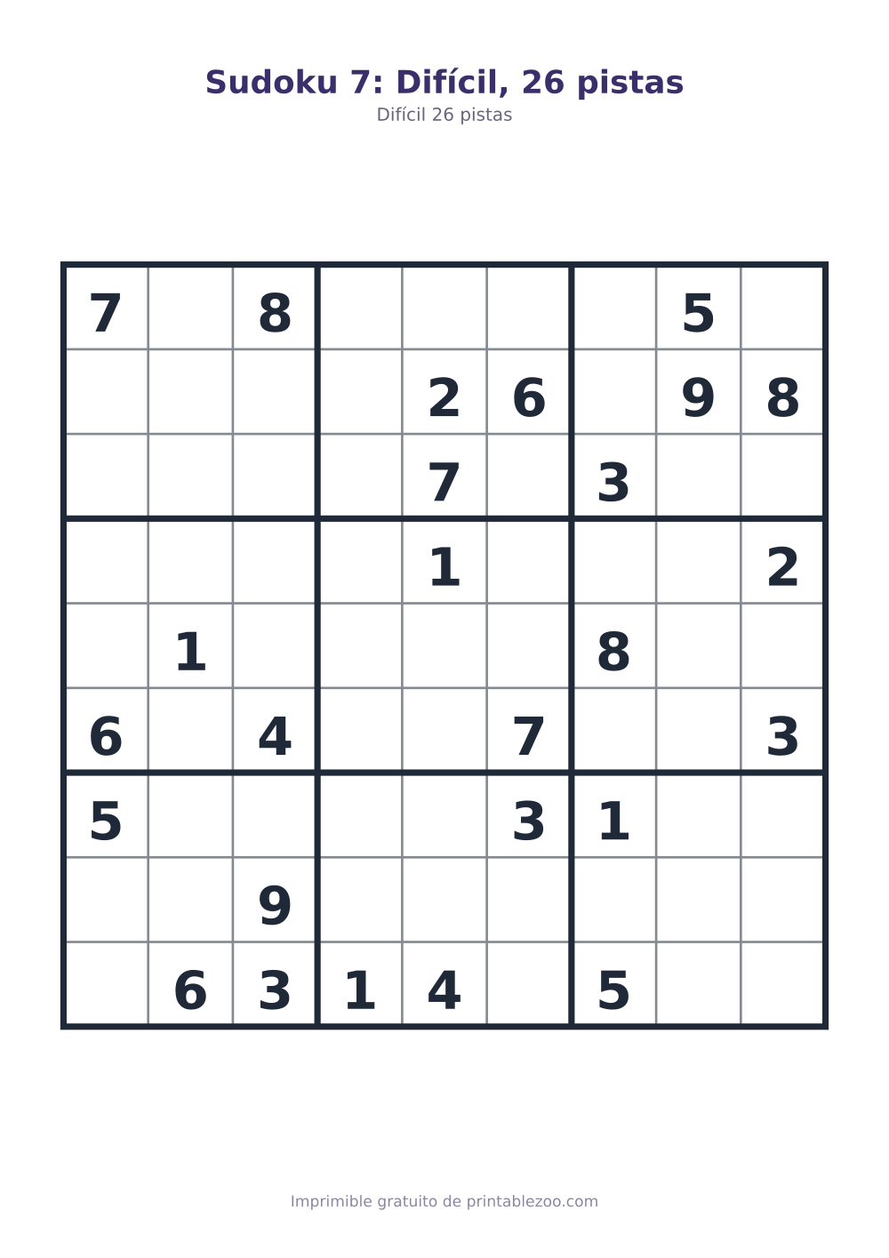 Sudoku 7: Difícil, 26 pistas
