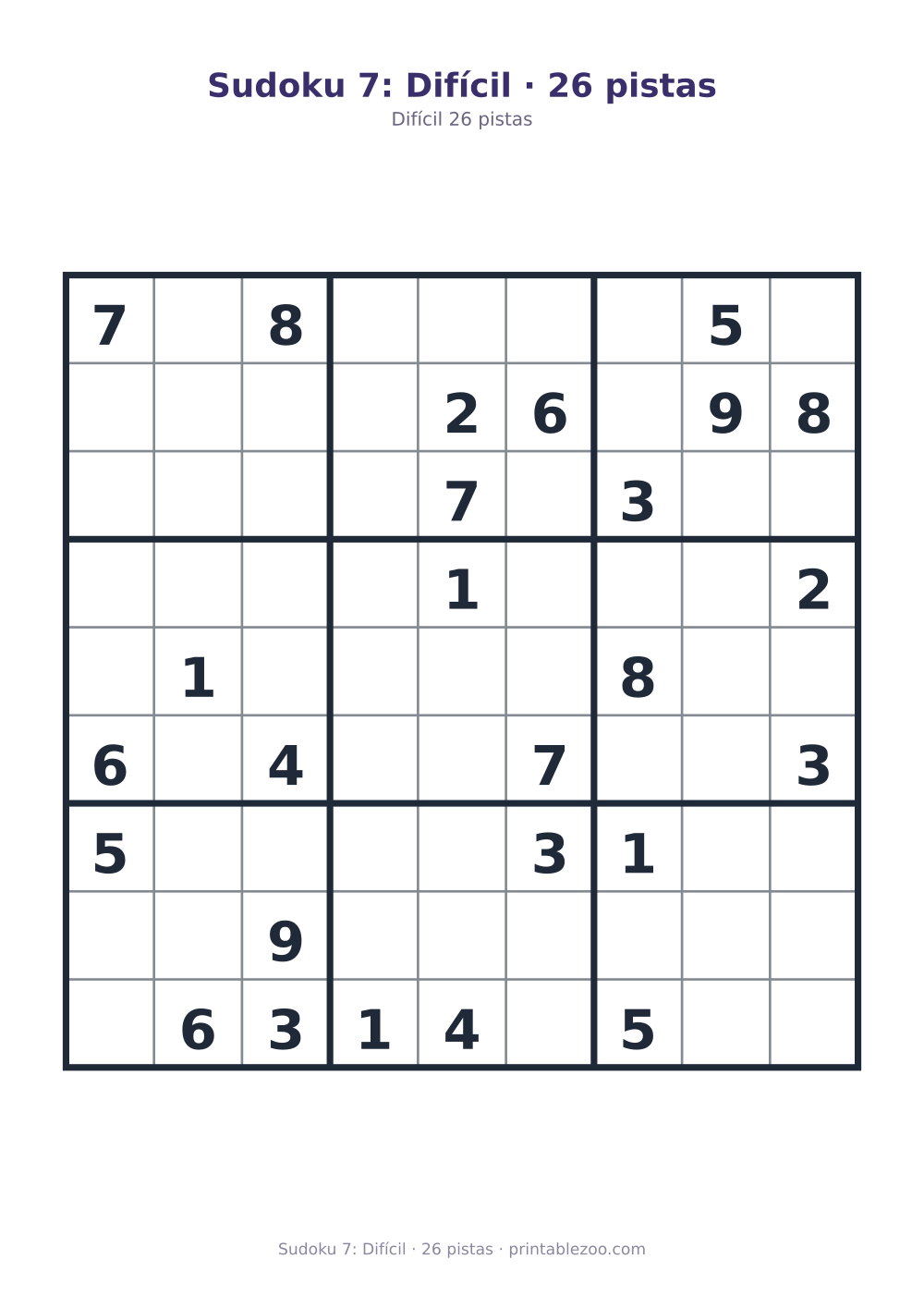 Prévia pronta para imprimir: Sudoku 7: Difícil · 26 pistas, catálogo nº 220307