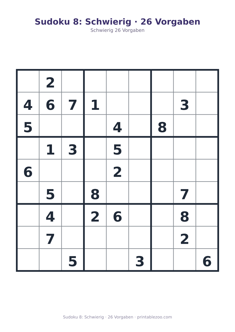 Sudoku 8: Schwierig · 26 Vorgaben als druckfertige Vorschau, Katalognummer 220308