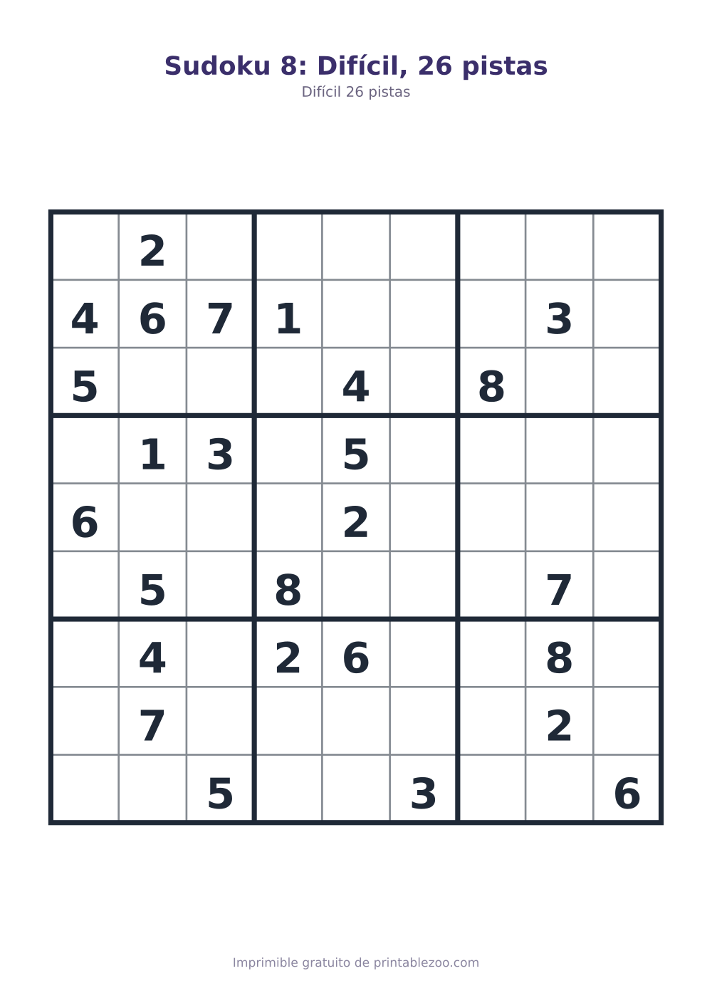 Sudoku 8: Difícil, 26 pistas