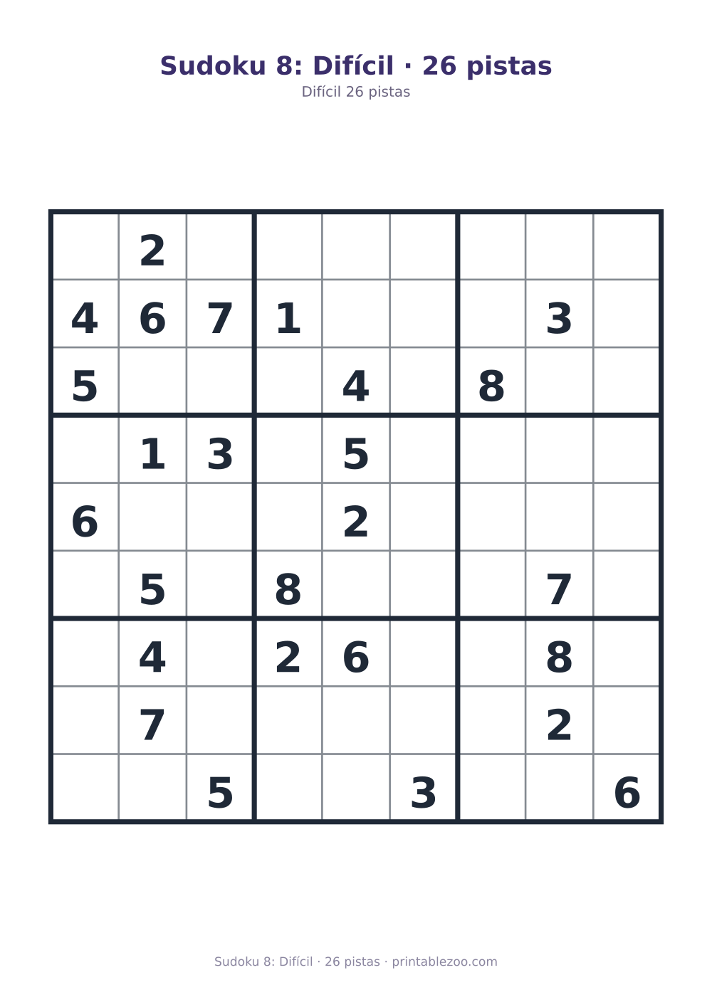 Prévia pronta para imprimir: Sudoku 8: Difícil · 26 pistas, catálogo nº 220308