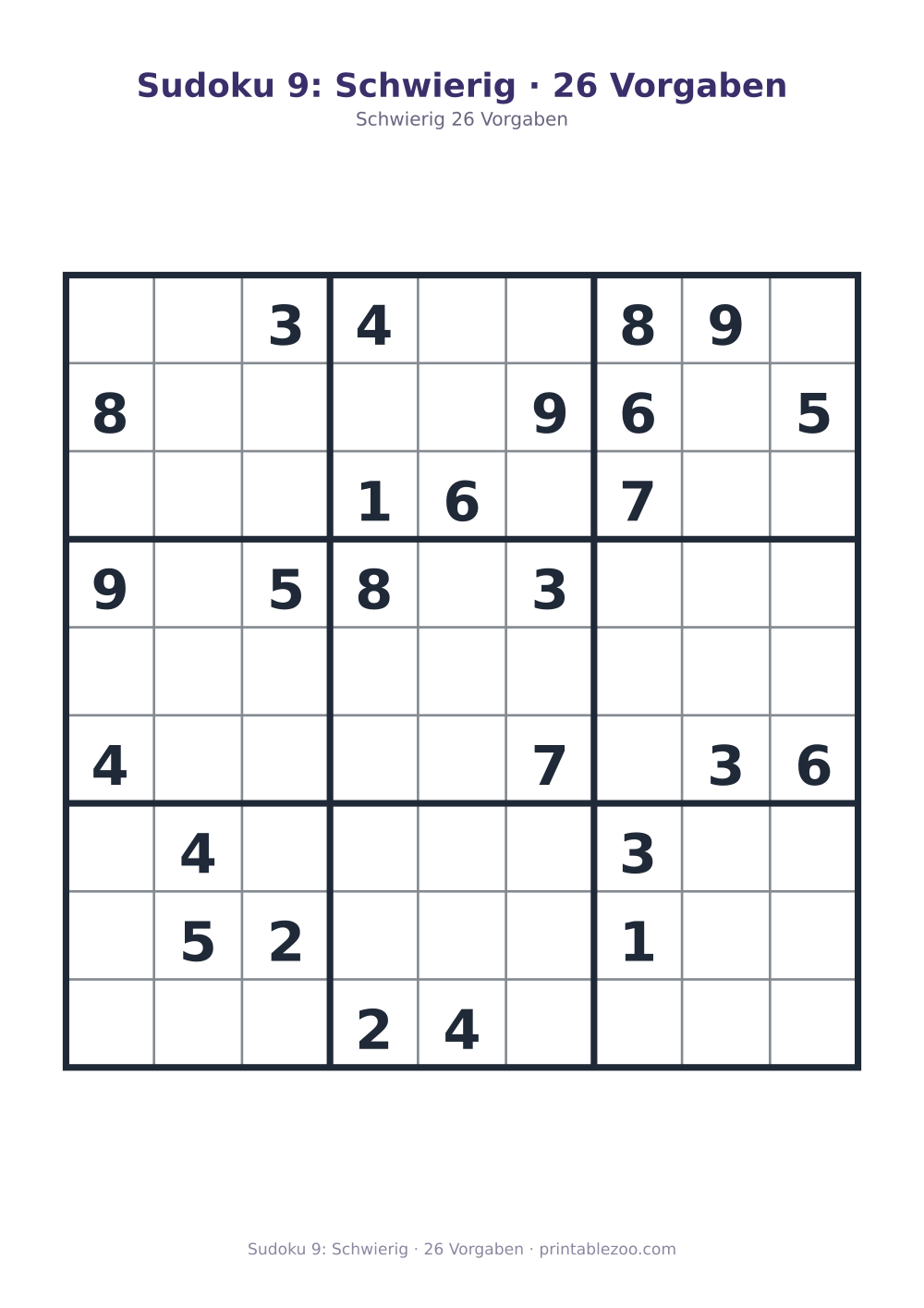Sudoku 9: Schwierig · 26 Vorgaben als druckfertige Vorschau, Katalognummer 220309