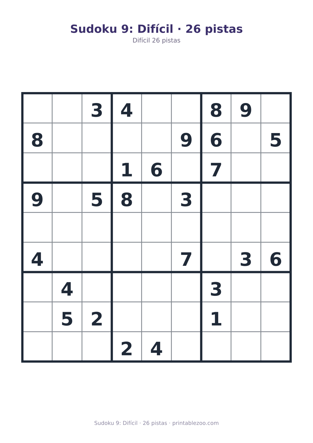 Prévia pronta para imprimir: Sudoku 9: Difícil · 26 pistas, catálogo nº 220309