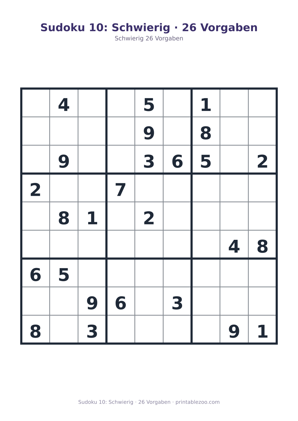 Sudoku 10: Schwierig · 26 Vorgaben als druckfertige Vorschau, Katalognummer 220310