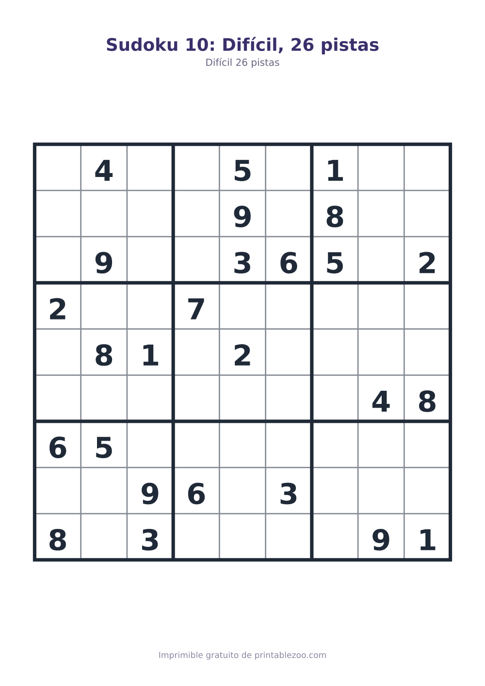 Sudoku 10: Difícil, 26 pistas