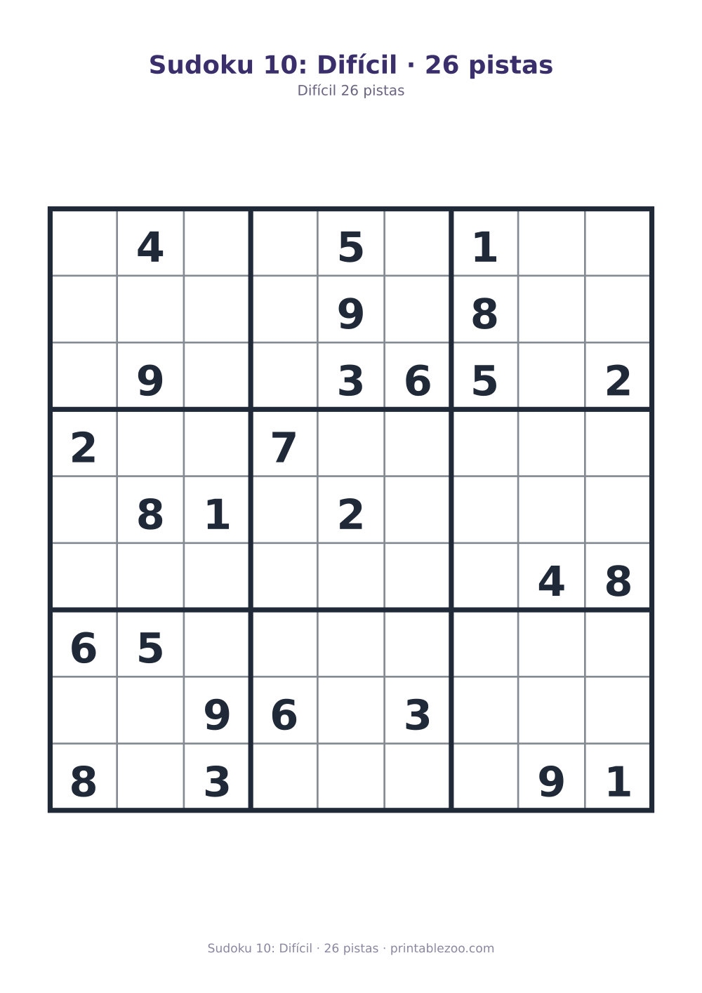 Prévia pronta para imprimir: Sudoku 10: Difícil · 26 pistas, catálogo nº 220310
