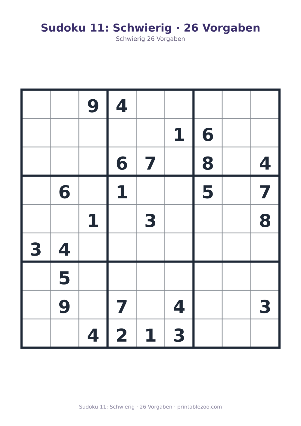 Sudoku 11: Schwierig · 26 Vorgaben als druckfertige Vorschau, Katalognummer 220311