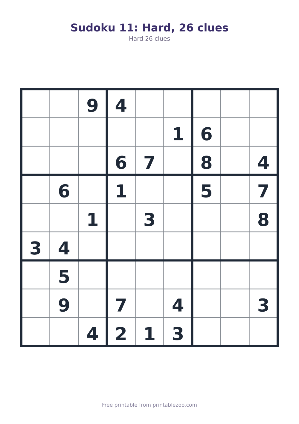 Sudoku 11: Hard, 26 clues