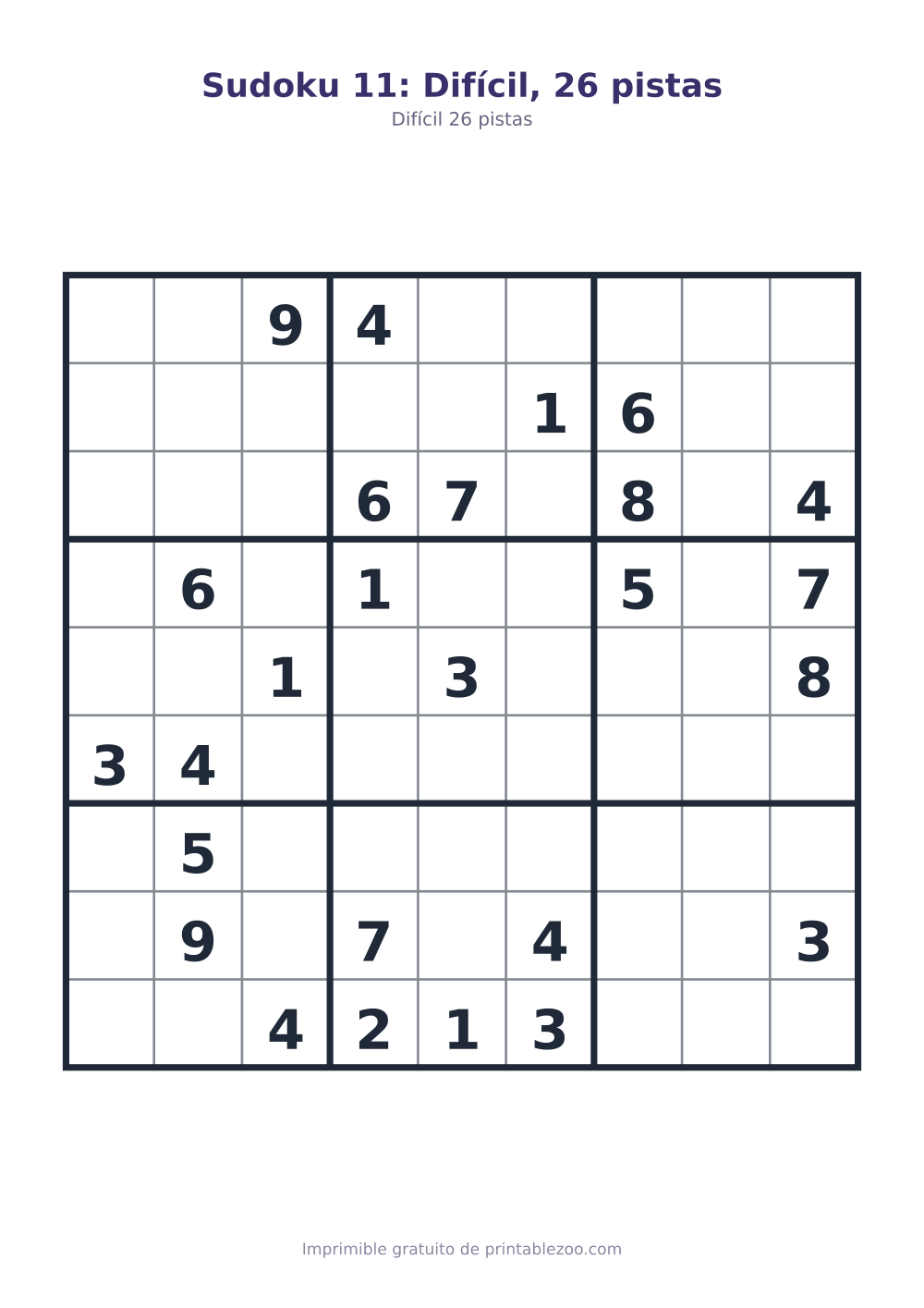 Sudoku 11: Difícil, 26 pistas