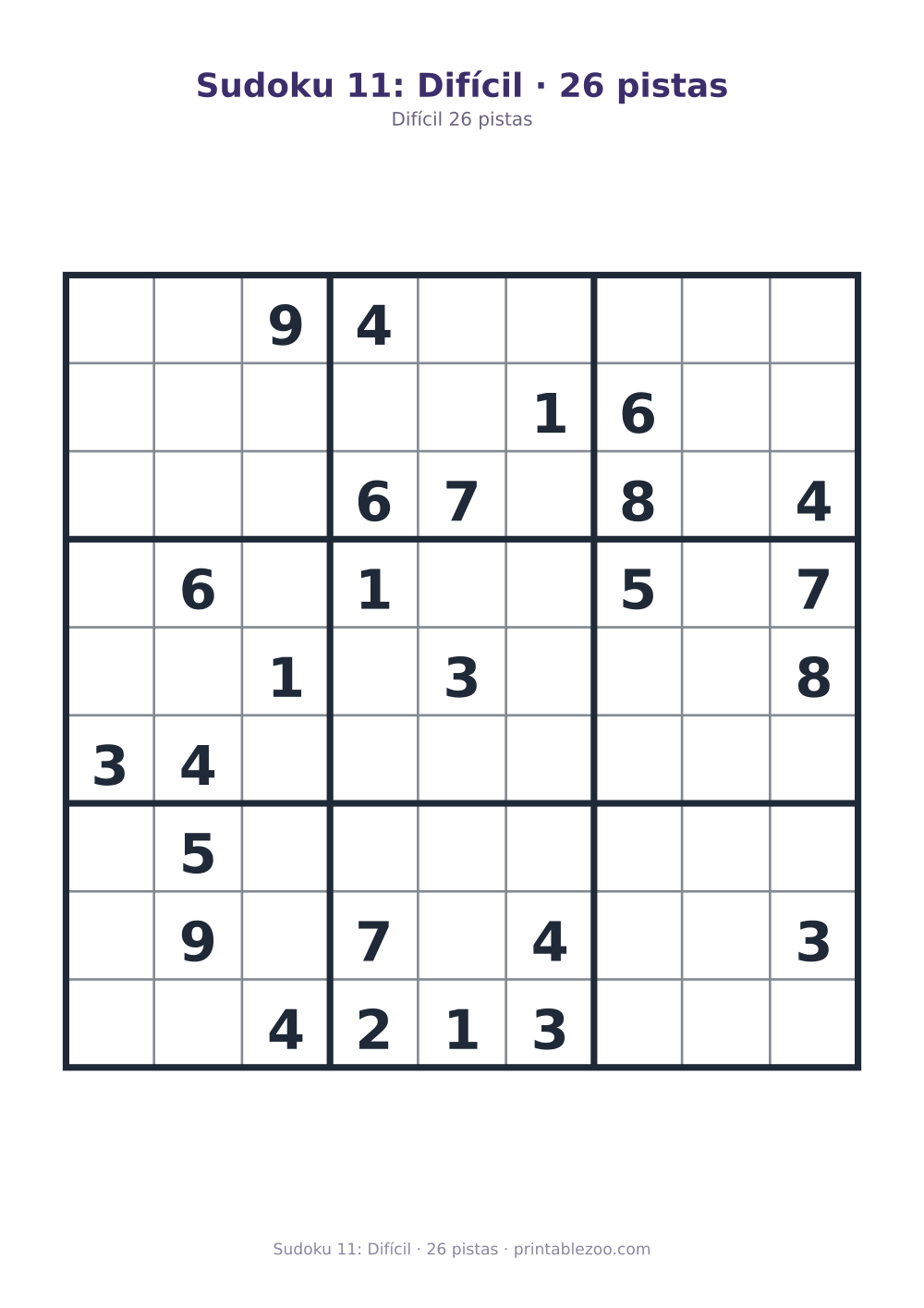 Prévia pronta para imprimir: Sudoku 11: Difícil · 26 pistas, catálogo nº 220311