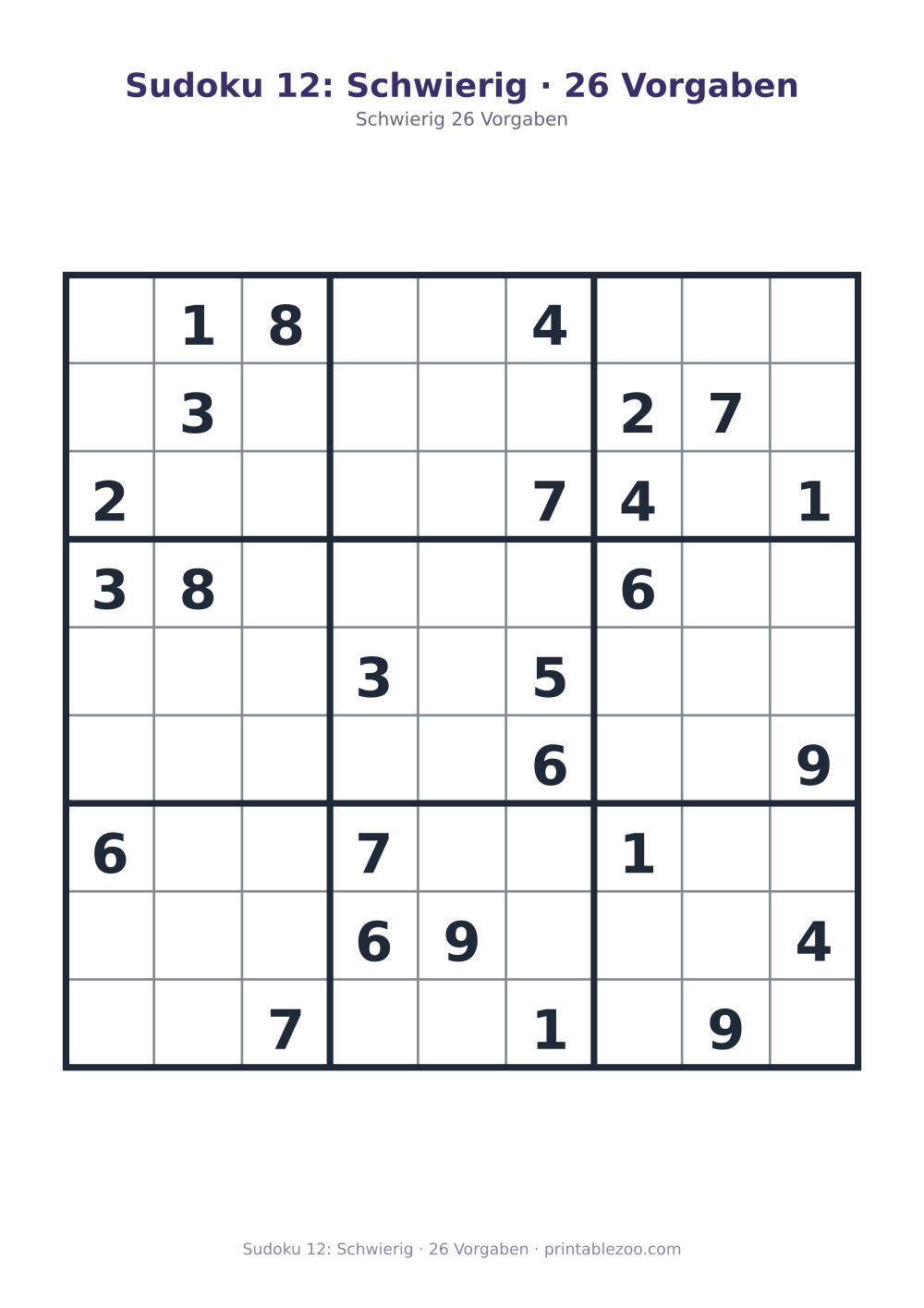 Sudoku 12: Schwierig · 26 Vorgaben als druckfertige Vorschau, Katalognummer 220312