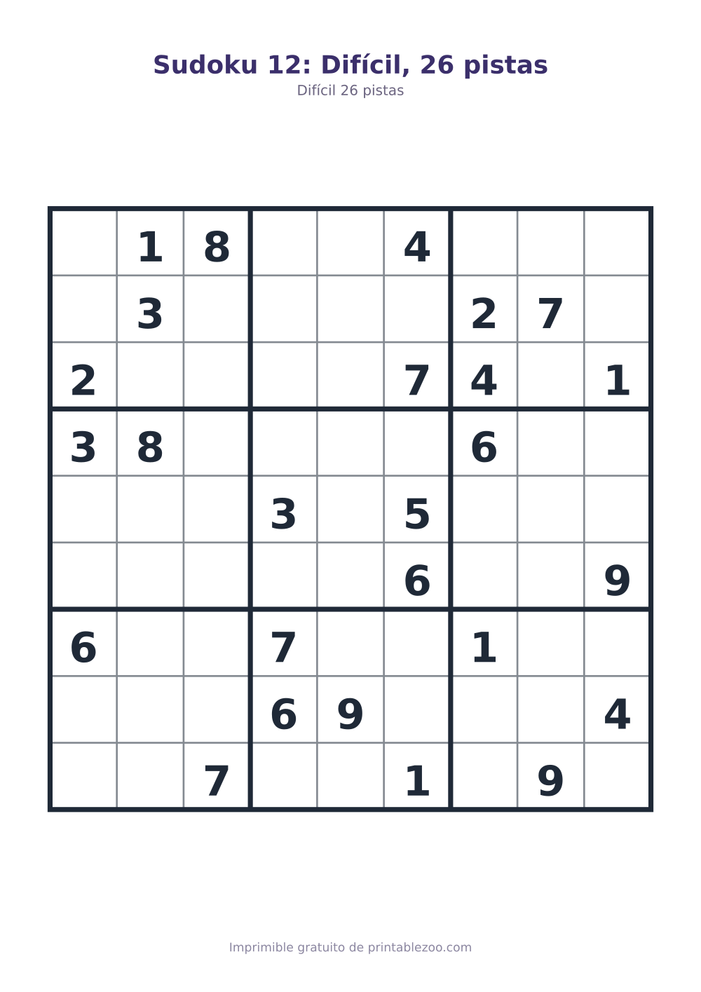 Sudoku 12: Difícil, 26 pistas