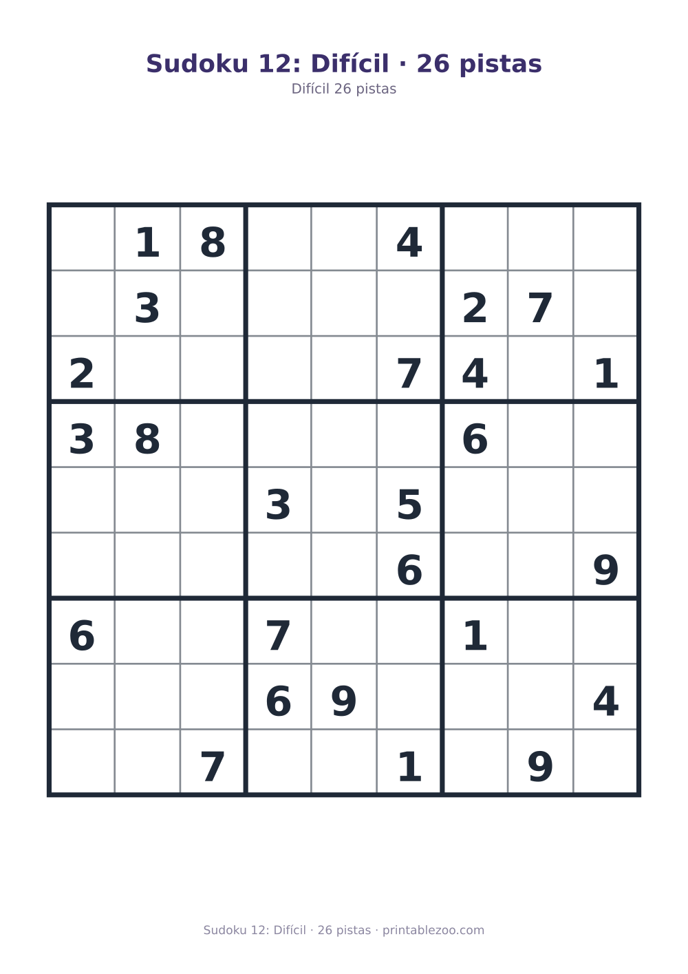 Prévia pronta para imprimir: Sudoku 12: Difícil · 26 pistas, catálogo nº 220312