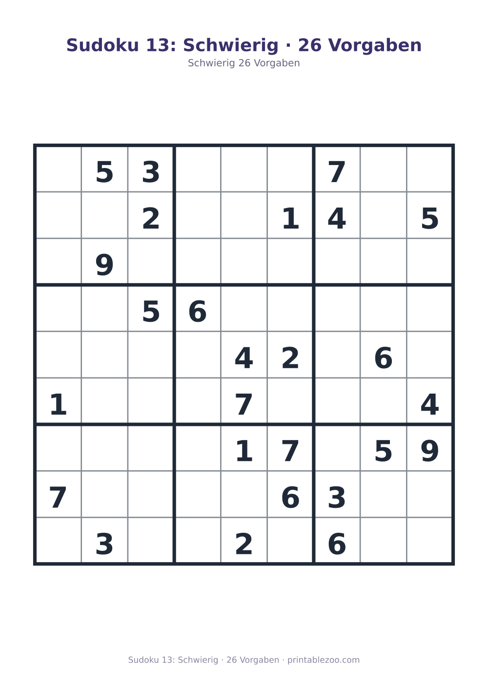 Sudoku 13: Schwierig · 26 Vorgaben als druckfertige Vorschau, Katalognummer 220313