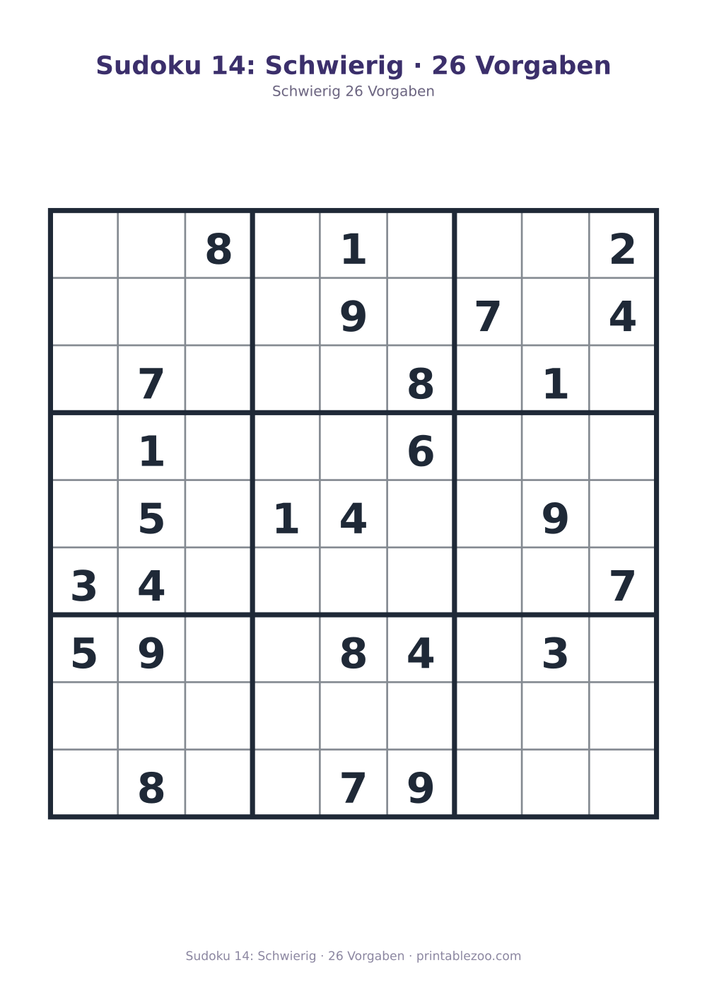 Sudoku 14: Schwierig · 26 Vorgaben als druckfertige Vorschau, Katalognummer 220314
