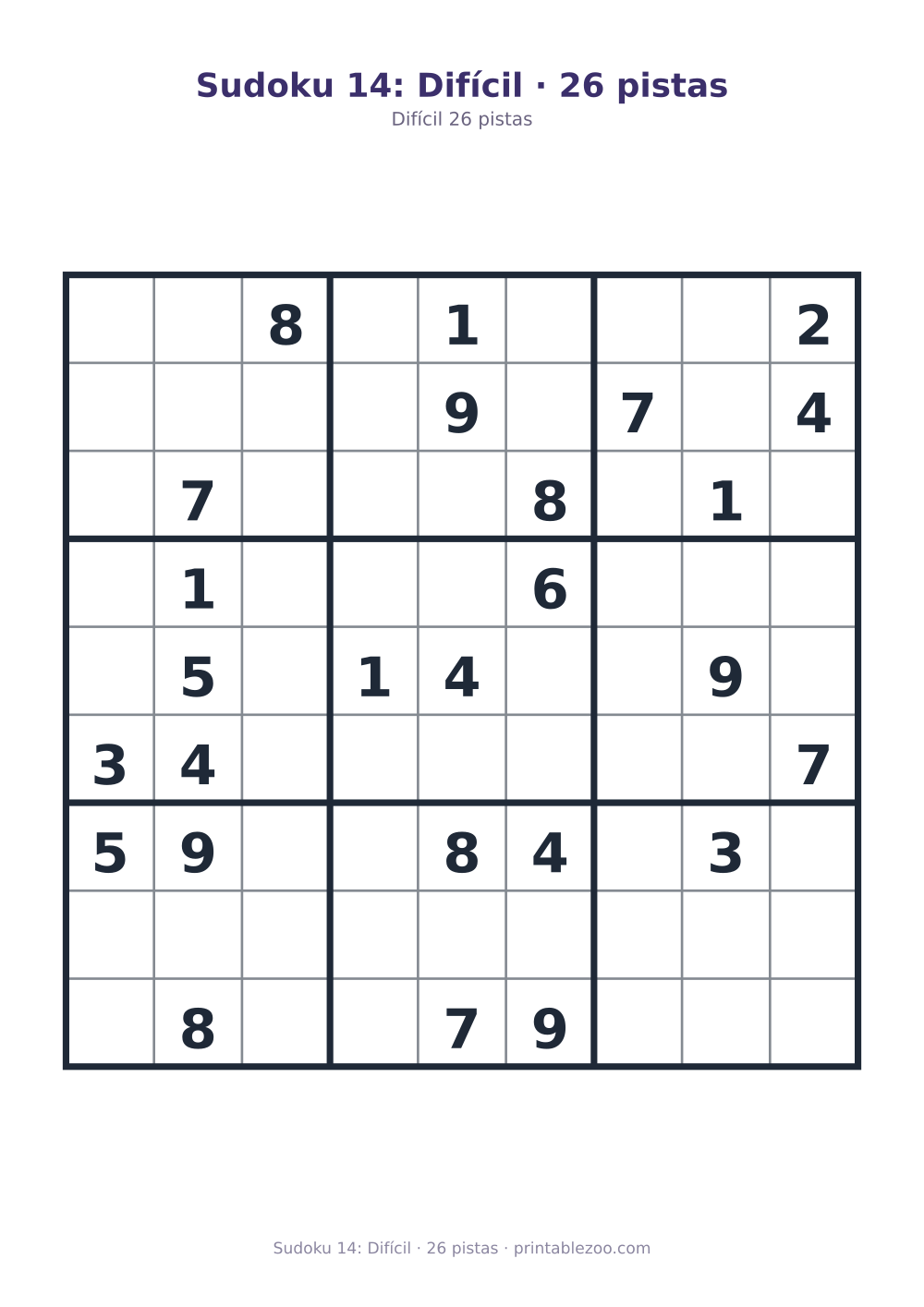 Prévia pronta para imprimir: Sudoku 14: Difícil · 26 pistas, catálogo nº 220314