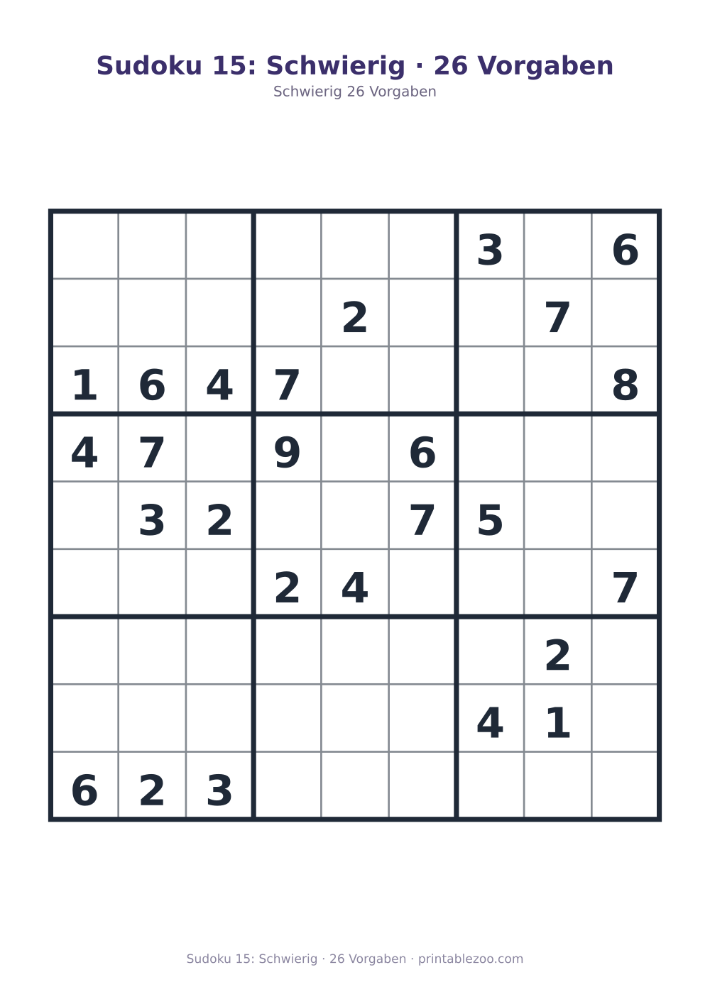 Sudoku 15: Schwierig · 26 Vorgaben als druckfertige Vorschau, Katalognummer 220315