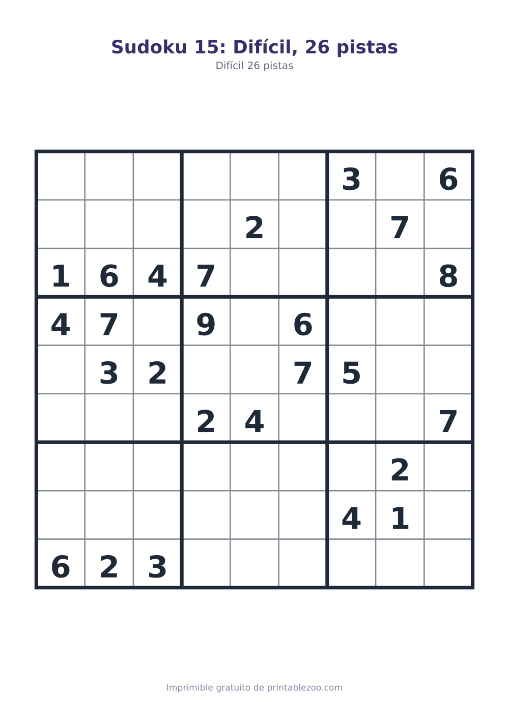 Sudoku 15: Difícil, 26 pistas