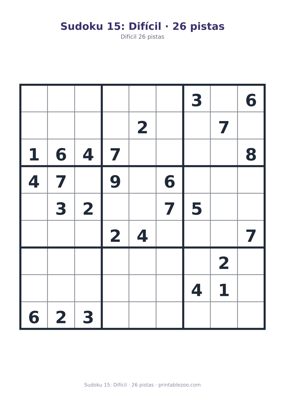 Prévia pronta para imprimir: Sudoku 15: Difícil · 26 pistas, catálogo nº 220315