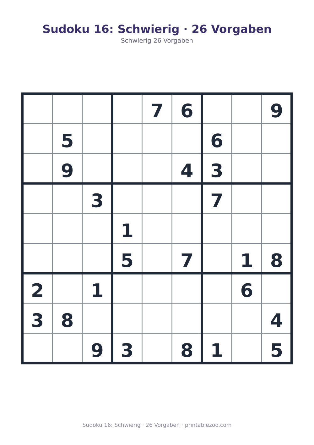 Sudoku 16: Schwierig · 26 Vorgaben als druckfertige Vorschau, Katalognummer 220316