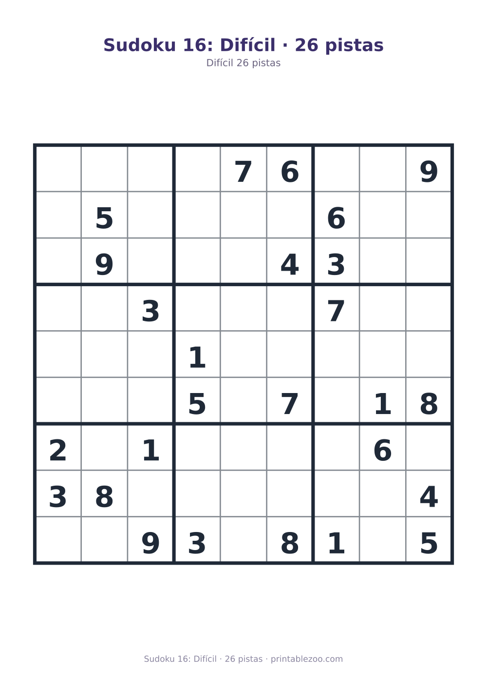 Prévia pronta para imprimir: Sudoku 16: Difícil · 26 pistas, catálogo nº 220316