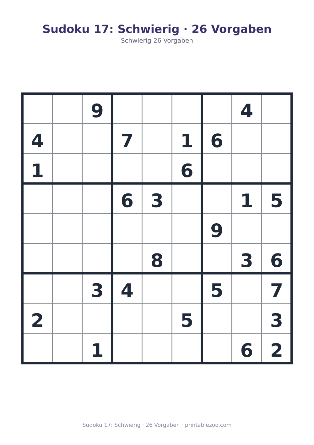 Sudoku 17: Schwierig · 26 Vorgaben als druckfertige Vorschau, Katalognummer 220317